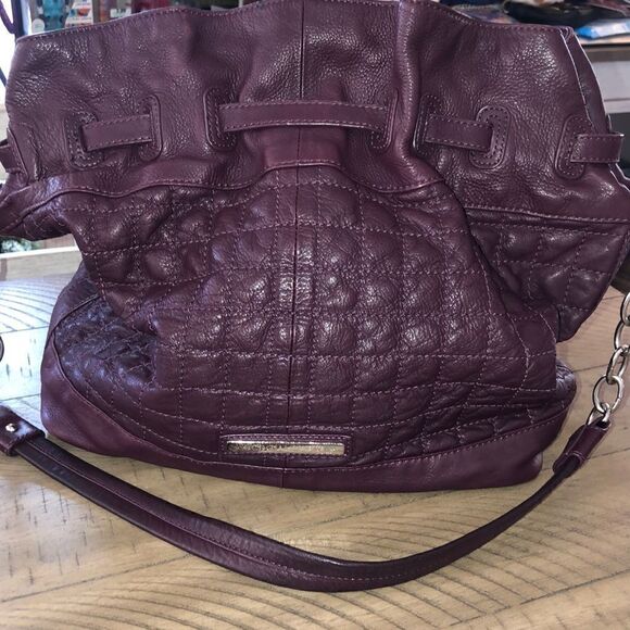 BCBG Vegan 🌱 Quilted Leather Deep Purple Bag Silver Chain &Bolts - Picture 4 of 17